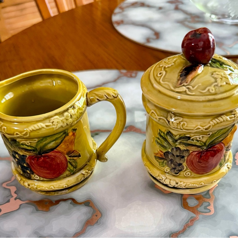 Mustard Yellow and Red Ceramic Serveware Set